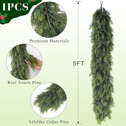 1Pcs 5FT Lifelike Touch Artificial Cedar Garland for Christmas Home Decor