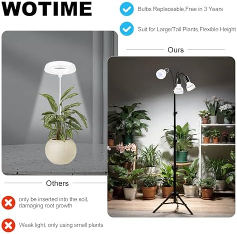 Grow Light, 5500K (240 Watts Equiv) White Full Spectrum Plant Growing Lamp for Indoor Plants,LED Bulbs Replaceable,Adjustable Heigh 61''