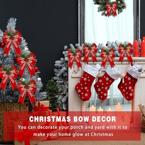 Moucuny 6 Pcs Christmas Velvet Bows Red 5 x 6 Inch for Tree
