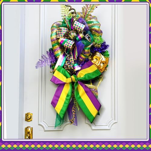 VitalCozy 2 Pcs Wreath Sash for Front Door, Mardi Gras