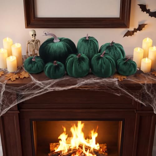 Gresorth 8 Pcs Fake Green Velvet Pumpkins Artificial Pumpkin Decoration