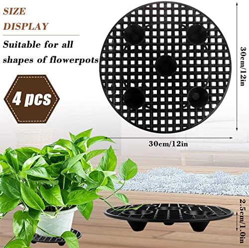 4 Pcs Plant Pot Elevator Heavy Duty Platic Stand Black Round Flower Holder