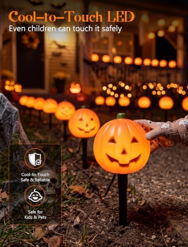 4 Pumpkin Pathway Marker Lights Outdoor, 7Ft Halloween Decoration Stake