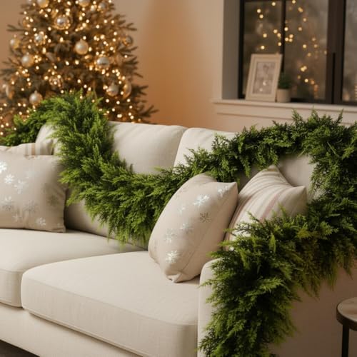 2 Pcs 6 FT Christmas Cedar Garland, Real Touch Greenery