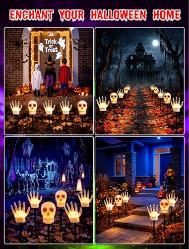 13FT Halloween Pathway Lights Outdoor, 6PK LED Skull Walkway Lights