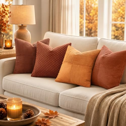 MIULEE Fall Burnt Decorative Throw Pillow Covers for Couch 18x18 Inch