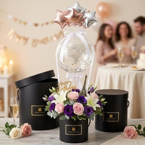 Hollyone Black Gift Box with Lids Set of 3 Round Nesting Gift Boxes Cylinder for Presents 3 Assorted Sizes Flowers Arrangements Boxes for Gift Giving Holiday Valentine Mom Gifts Present Wrapping