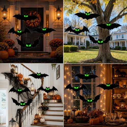 4PCS Lighted Halloween Hanging Bats for Yard Outdoor Decoration
