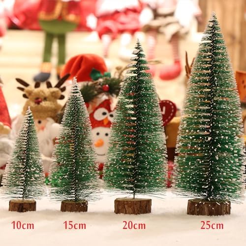 Desktop Miniature Christmas Trees Mini Pine Tree 4pcs with Snow and Wood Base for Xmas Holiday Party Home Tabletop Decor (4pcs)