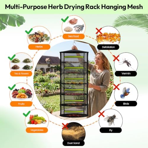 Herb Drying Rack, 6-Layer Hanging Mesh All-Purpose Net