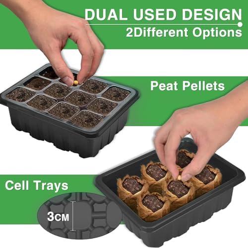 YAUNGEL Seed Starter Tray with Full Spectrum Grow Light Timer, 4-Pack,Black