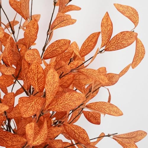 Uieke 18 Pcs Artificial Fall Eucalyptus Stems with Fall Leaves, Orange