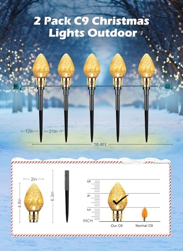 2 Pack Strawberry C9 Christmas Pathway Lights Outdoor, Total 34.8FT 20 LED