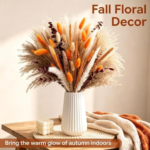 Bpole Fall Dried Flower Bouquet,92Pcs11-13inch Boho Pampas Grass Home Decor