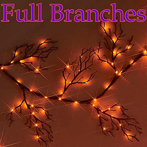 Fudios Lighted Halloween Garland with 120 Orange and Purple LED Fairy Lights for Mantle, Halloween Black Garland with Lights 8 Functios Battery Operated 6FT Indoor Outdoor Home Wall Decoration