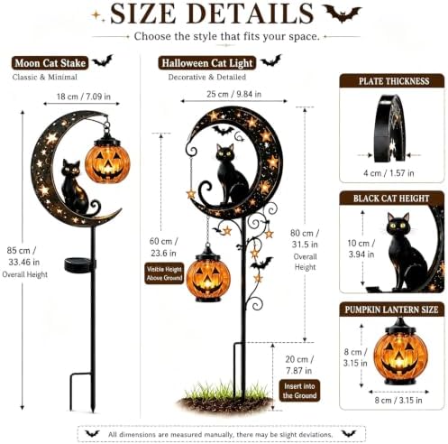 Solar Halloween Black Cat Pumpkin Moon Garden Stake Light, Halloween Lamps