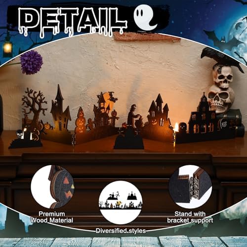 Colingmill 32'' Halloween Tabletop Wooden Decor Black Cemetery Haunt House