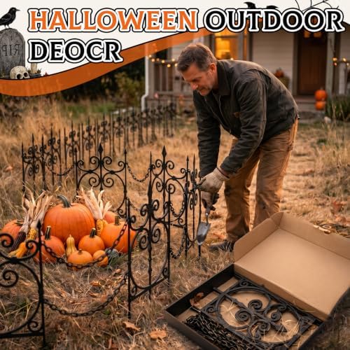 Yaocom 10 Pack Halloween Graveyard Fence, 23.6" x 15.8" Metal Garden Decor
