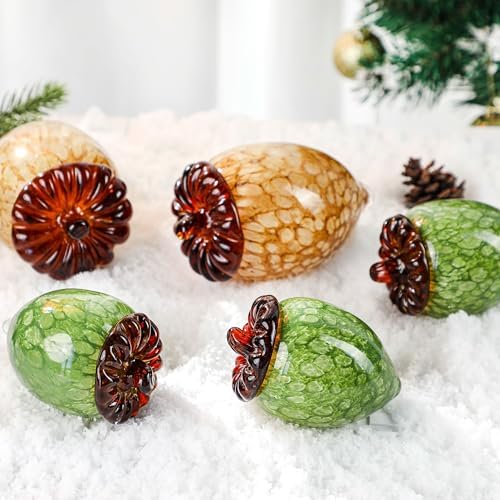 QFkris Hand Blown Glass Acorn Figurines, Crystal Acorns for Decorations
