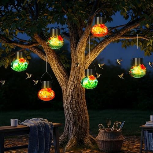 Nuogo 3 Pcs Blown Glass Hummingbird Feeder Gift Solar LED, Color A, Classic