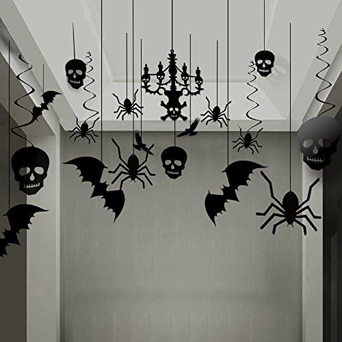 KUUQA Halloween Hanging Decorations Ceiling Decoration of Chandelier Bat Crow Spider Skull for Haunted House Decoration, Set of 20