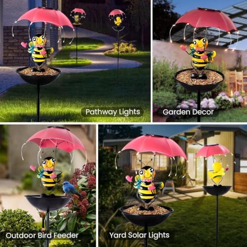 Solar Bird Feeders for Outdoors, Bee Garden Decor with Umbrella Light