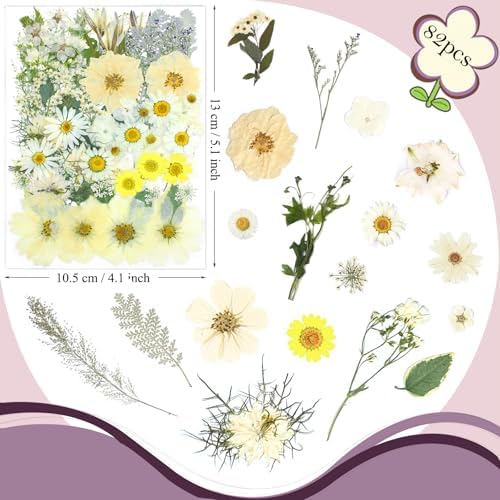 84 Pcs White Dried Pressed Flowers for Resin, Real Natural Bulk Dry Wildflowers Leaves Perfect for Epoxy Molds, DIY Crafts, Nails Soap Candles Jewelry Making, and Home Decor