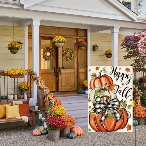 AVOIN colorlife Happy Fall Garden Flag 12x18 Inch Double Sided Outside