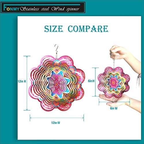 FONMY Wind Spinner 3D Stainless Steel by Laser Cut Indoor/Outdoor Garden Decoration Crafts Ornaments Kinetic Yard Art Decorations 6 inches Pink Flower Mandala Wind Spinners