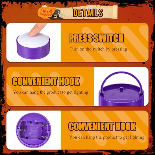 Riakrum 6 Pack Halloween Pumpkin LED Lights, Purple,Purple Light