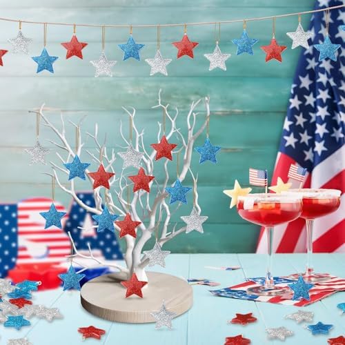 36PCS Mini Resin Patriotic Star Ornaments 4th of July Hanging Decor