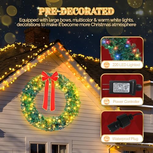 VINGLI 60 Inch Christmas Wreath Dual Color Fence, Party Decor, Plug-in LED