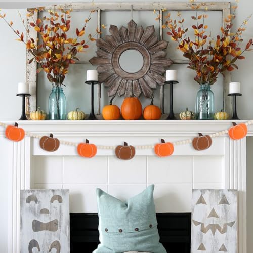 DAZONGE Fall Decor Felt Pumpkin Beads Garland for Fall Home Decorations