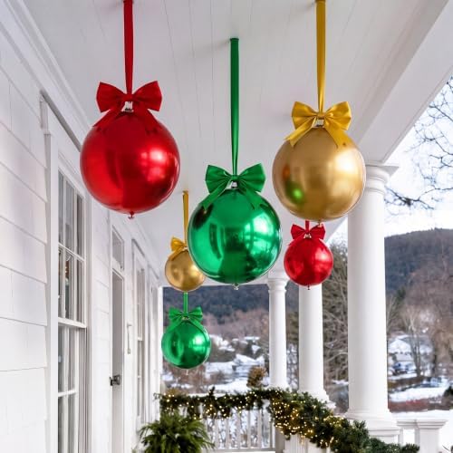 Jetec 16 Pcs Large Christmas Outdoor Ornaments Inflatable Christmas Balls