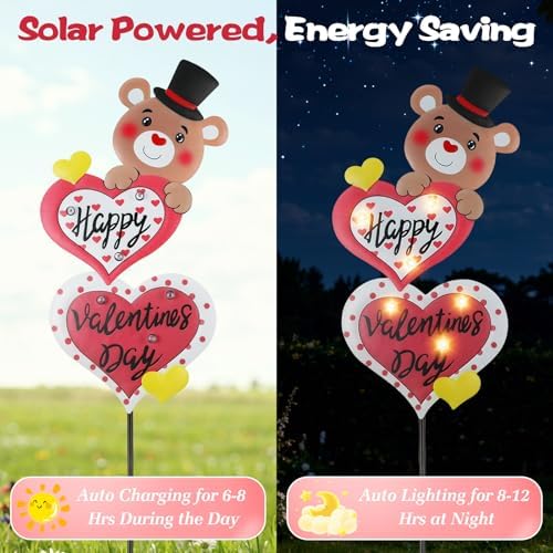 Lewondr Valentine's Day Decorations Outdoor, Metal Solar Pathway Lights