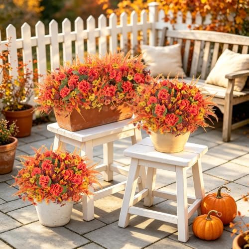 INQCMY 12 Pcs Artificial Mums for Outdoors Planters Fake Flowers Fall Decor