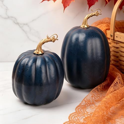 10-Piece Navy Blue Artificial Pumpkins, Assorted Sizes