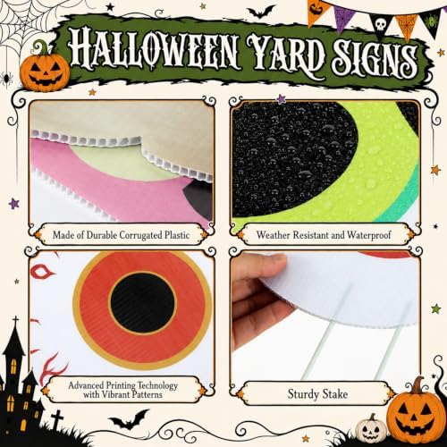 Pinkunn 12 Pcs Halloween Face Decoration Spooky Eyes for Bushes with Stakes