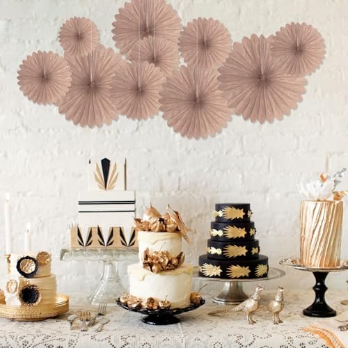 20 Pcs Brown Hanging Paper Fan, Hanging Honeycomb Round Paper Fans for Weddings, Birthdays, Christmas, Baby Showers, Classroom, Events Ceiling Party Supplies Decorations