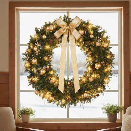 VINGLI 48 Inch Prelit Christmas Wreath Front Door Decor Plug in LED