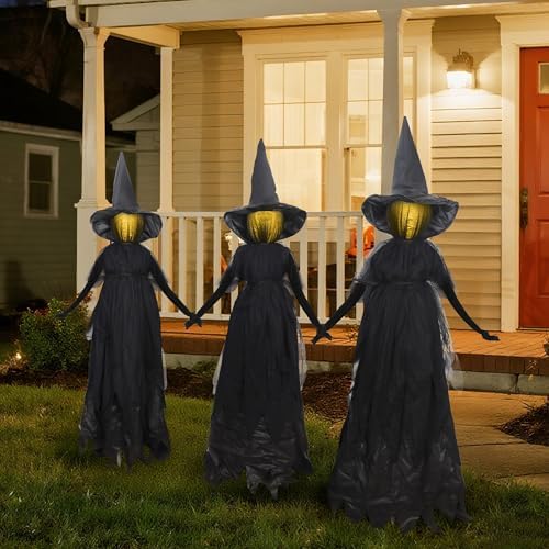 DR.DUDU Halloween Decorations Outdoor 4.6 FT Light Up Witch Stakes Set of 3