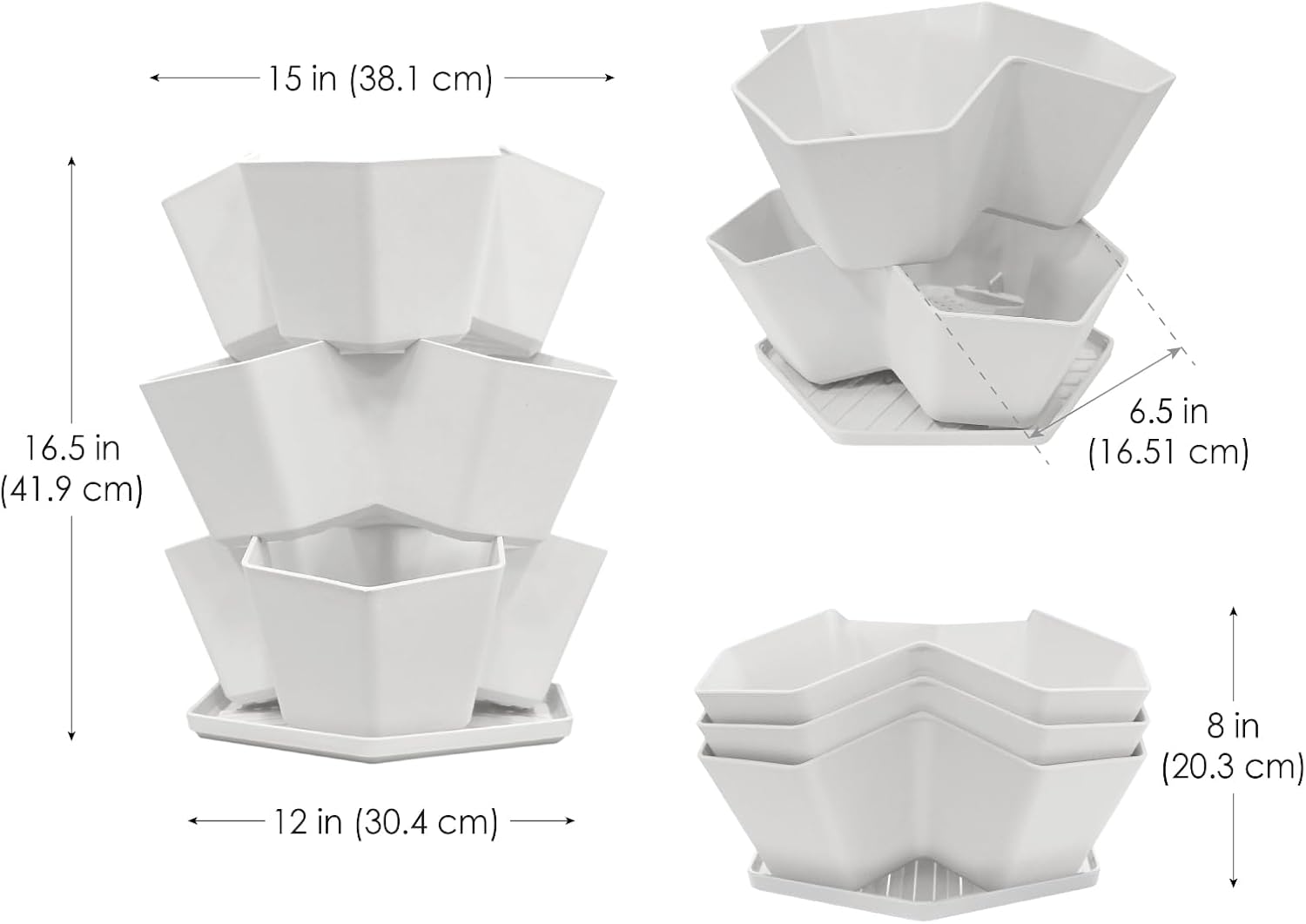 Tierra Verde 3-Tier Stackable Countertop Tabletop Modular Planter in Eggshell White