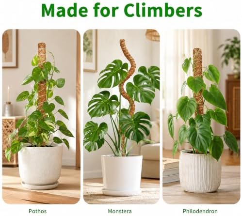 2 Pack Moss Pole for Monstera, 28in Coir Bendable Plant Support Stakes