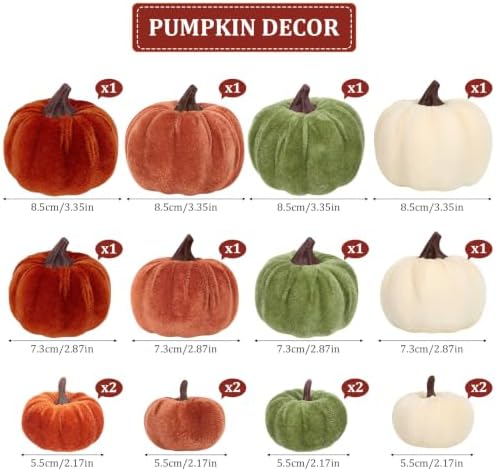 16Pcs Fall Artificial Velvet Pumpkins 3 Sizes Fake Small Foam Pumpkin Decor
