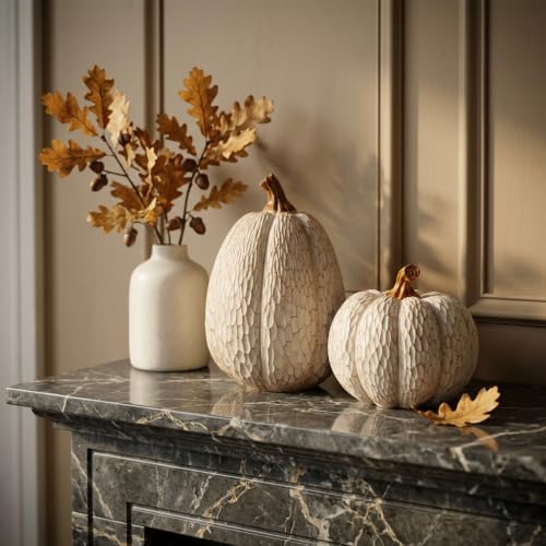 Fall Pumpkin Decor, Set of 2 Resin Pumpkins, Thanksgiving Decor