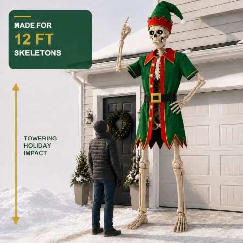 3 Pcs Elf Cloth for 12 Ft Skeleton Outfit Outdoor Christmas Yard Decor