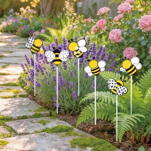 EYxsaxenk Metal Bee Planter Stakes Bumble Bee Yard Sign Garden Decoration