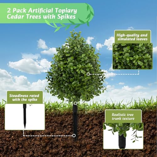 Bdor 22" Artificial Boxwood Topiary Bushes Ball Trees Outdoor Decor, 2PCS