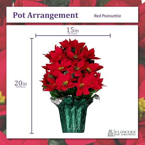 Sympathy Silks Rubys Silk Flowers - 20" Artificial Red Poinsettia Flower Bouquet – 5 lbs Weighted Pot – 20" Tall and 16" Wide – Perfect Size for Christmas Decor, Home, Office, or Memorial - 4 Pack