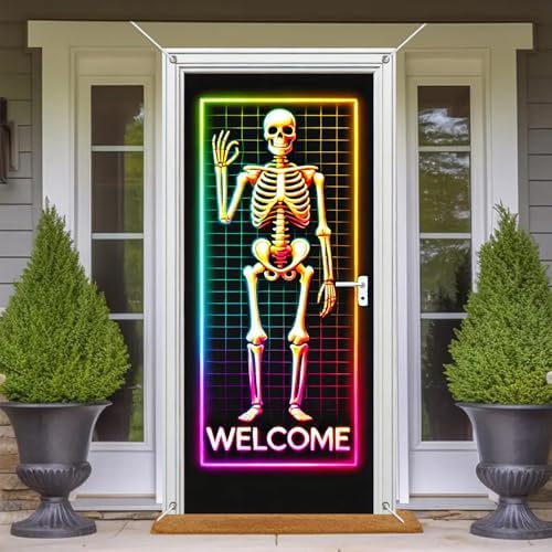 BlissYard Door Cover Haunted House Skeleton 35x71 Inch Polyester